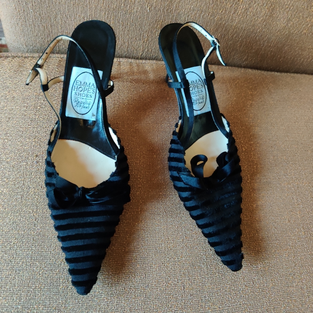 Emma Hope Pointed Toe Stripey Velvety Sling W/Bow